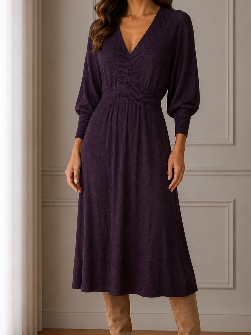 Connected Apparel Purple Sweater Dress